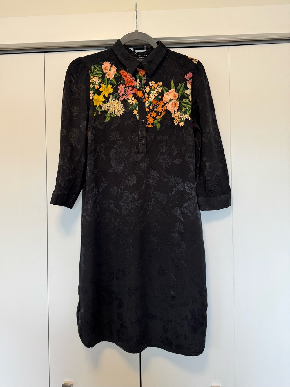 Reserved Black Floral Jacquard Shirt Dress - Size Small